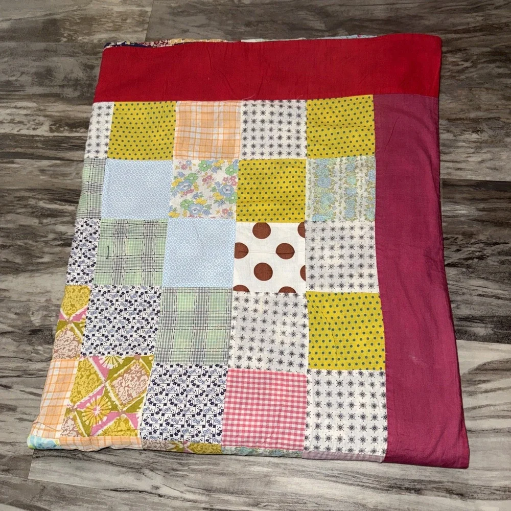 Vintage Handmade Patchwork Quilt Bedspread 95X77 In Farmhouse No Filling READ